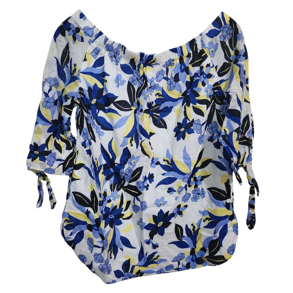 Draper James Floral Off Shoulder Top Womens‎ Size Medium Blue Yellow Cotton - Picture 2 of 9